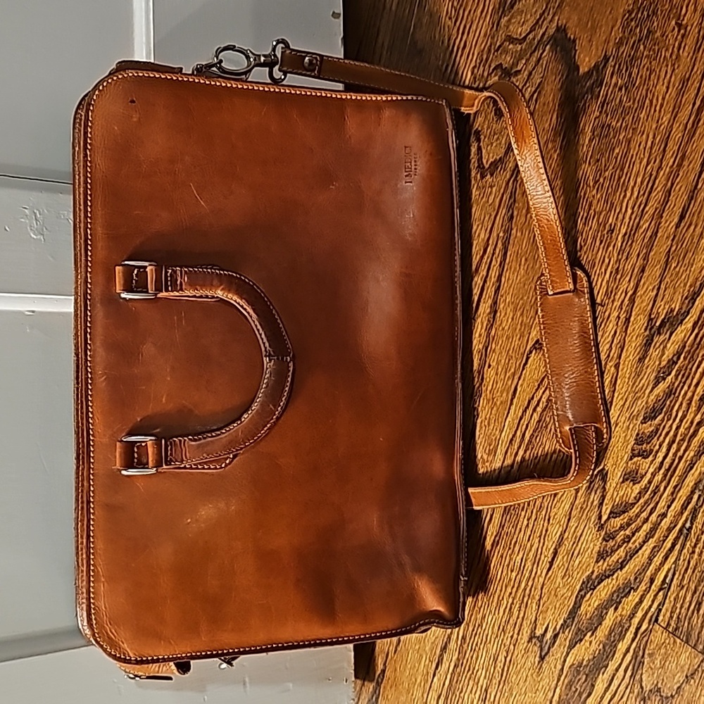 I Medici Leather Firenze Briefcase Messenger Bag Laptop Hazelnut Brown Tobacco
